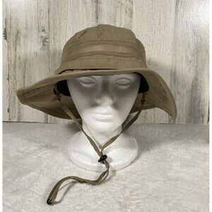 Eddie Bauer Bucket Hat Vented Nylon UPF Khaki Drawstring Fishing Hiking Gorp NWT